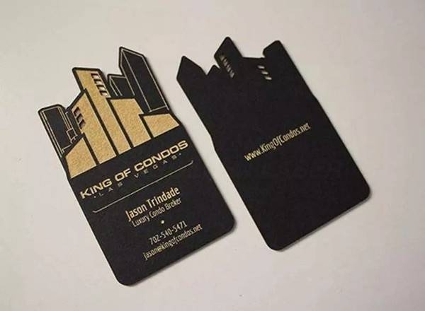 Example of on how to stand out with metal laser cut-out real estate business card design.