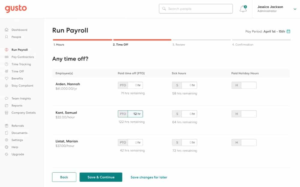 Showing how Gusto runs payroll in four easy steps.