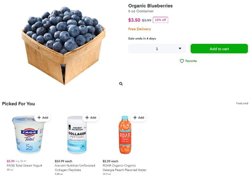 Showing an online grocery service suggests other ingredient.