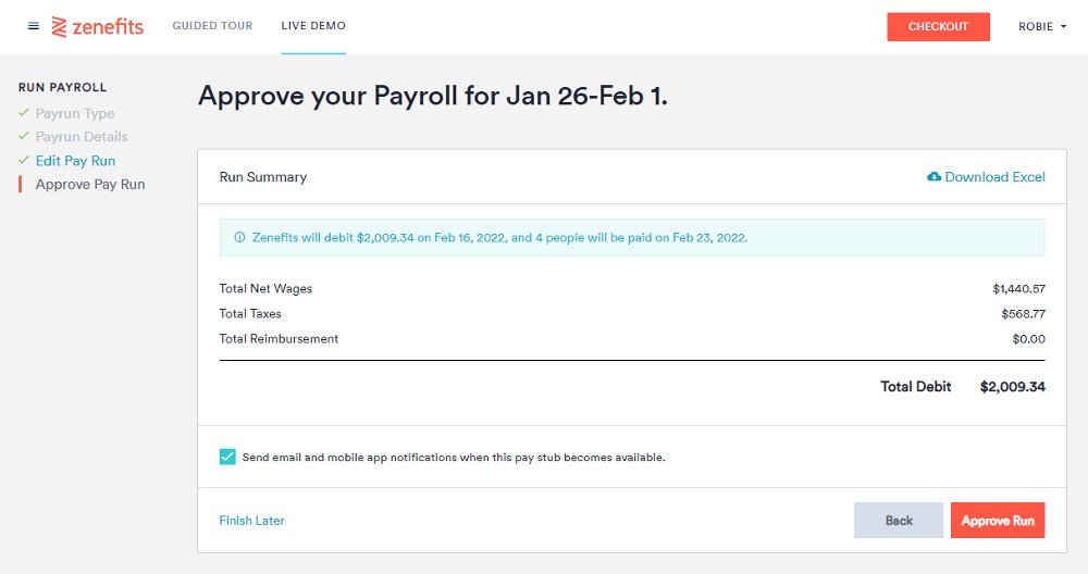 Running payroll with just a few clicks with Trinet Zenefits.