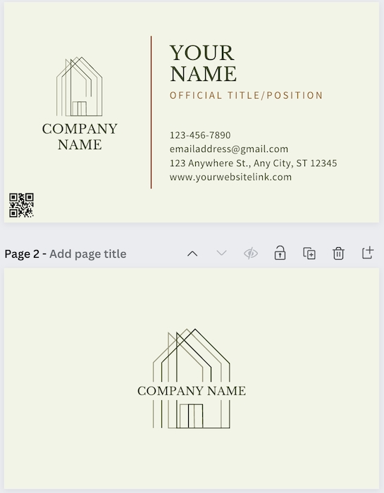 Screenshot of a minimalistic real estate business card.