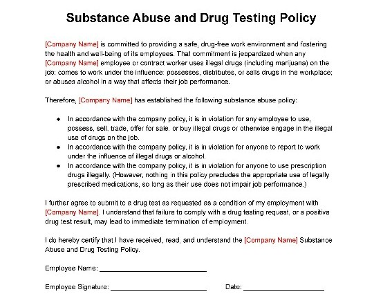 Substance abuse policy template thumbnail.