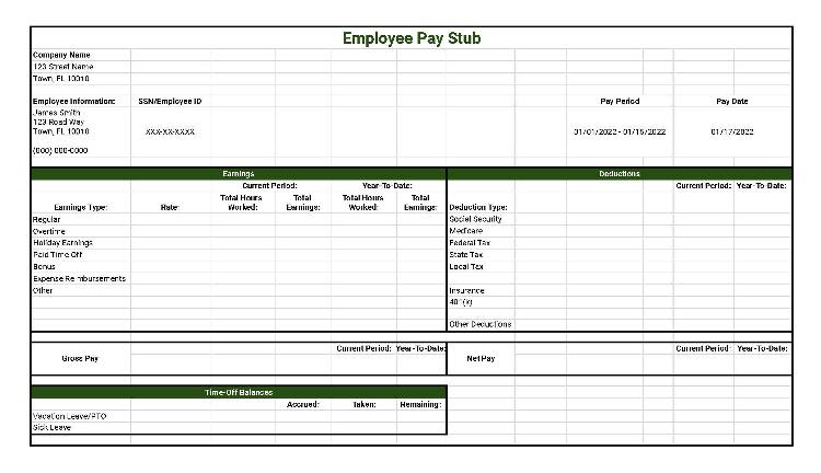 Household Pay Stub template.