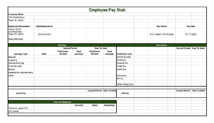 pay stub excel template