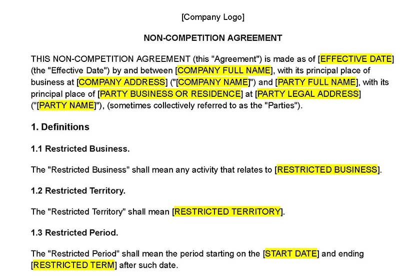Non-competition agreement sample.