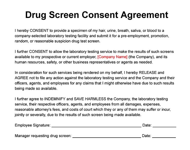 Sample drug screen consent form.