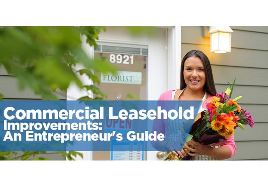 A woman holding a flower and A text saying "Commercial Leasehold Improvements".