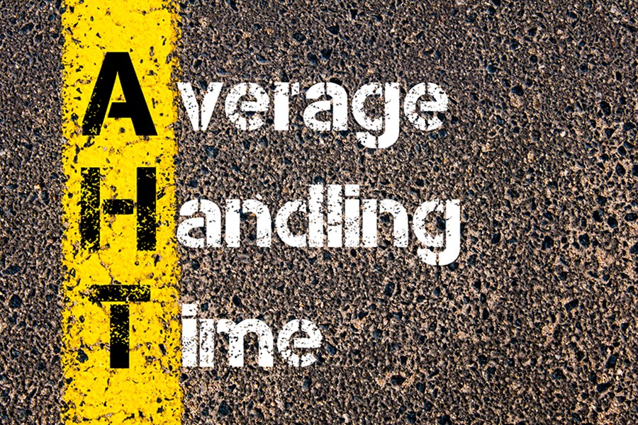 Concept image of Business Acronym AHT Average Handling Time written over road marking yellow paint line.