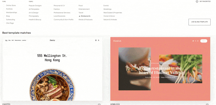 Squarespace has more than 15 restaurant-specific website templates.