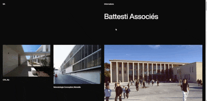 Architecture firm Battesti Associes' landing page from their website.