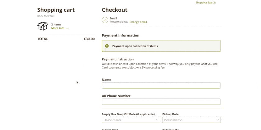 Showing an example of a customized checkout page of an Ecwid store.
