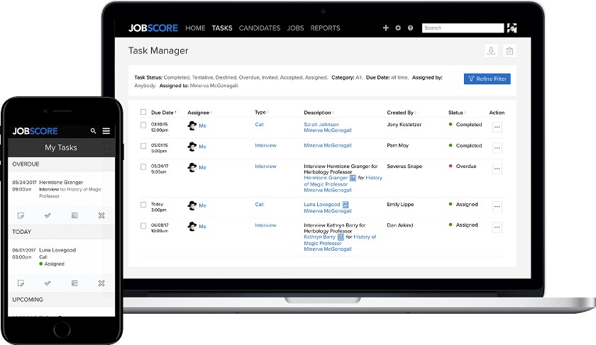  JobScore’s workflow system in mobile and desktop.