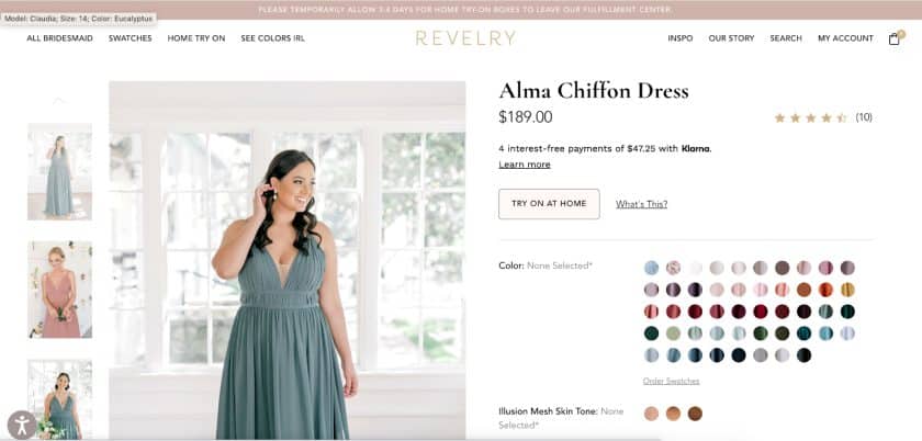 BigCommerce's Reverly website sample dress product.