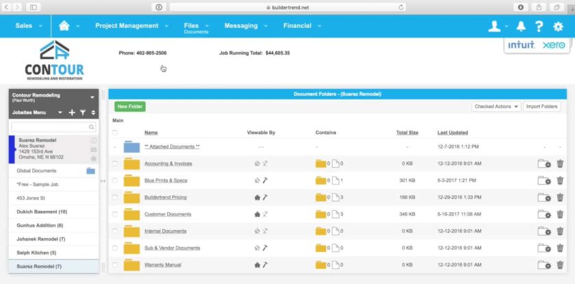 Sample image of Buildertrend’s Online Storage on managing documents and media.