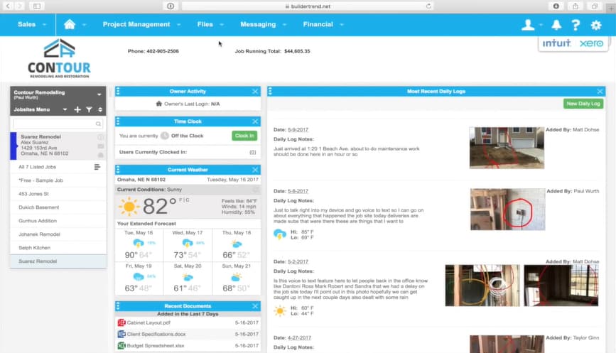 A sample image of web dashboard of Buildertrend.