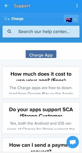 Charge App in-app center only has a few FAQs.