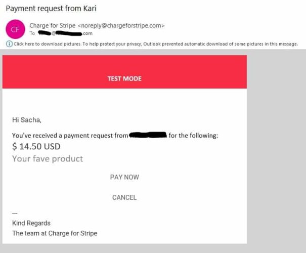 Charge can send simple payment requests by email or text. Email comes from Charge itself.