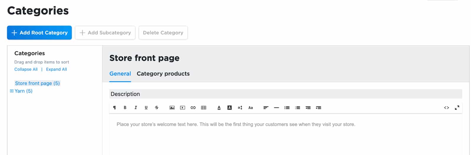 Ecwid setting up product categories.