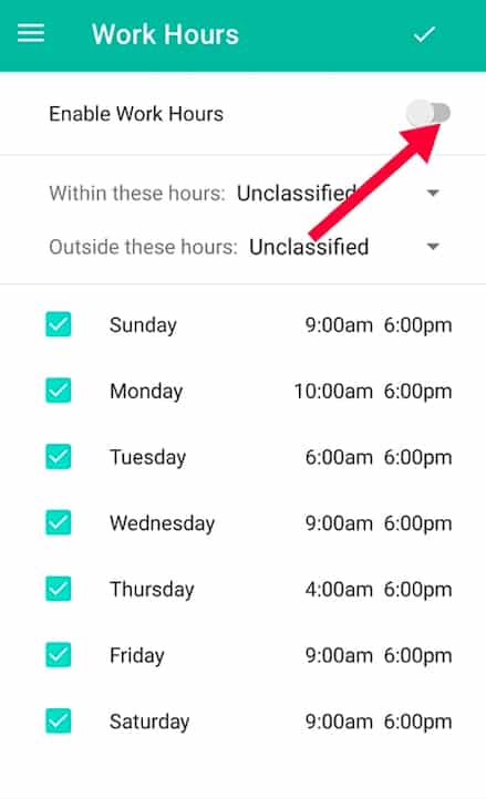Enable Work Hours in Everlance.