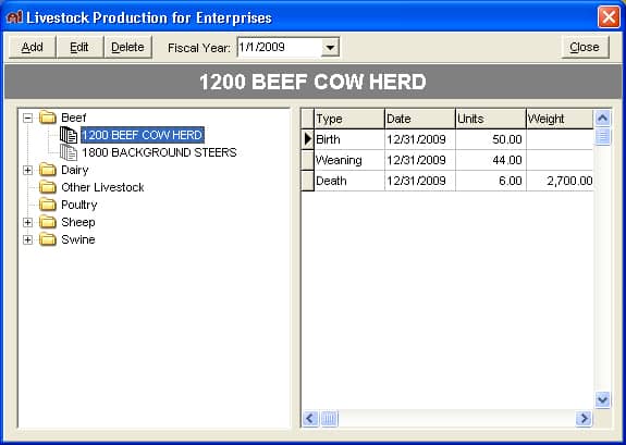 A sample Inventory Module for LivestockProduction in FarmBooks.