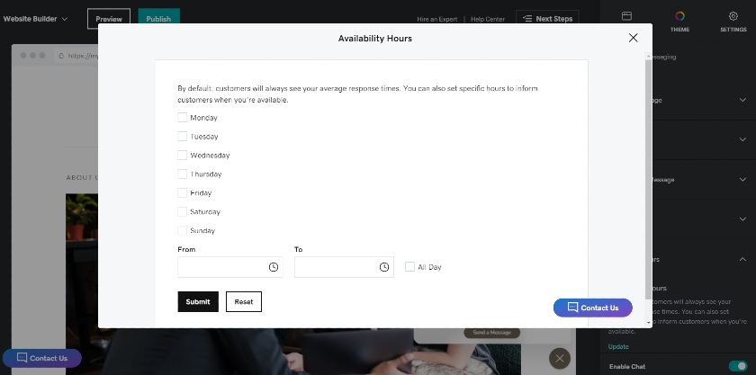 GoDaddy chatbots availability hours settings
