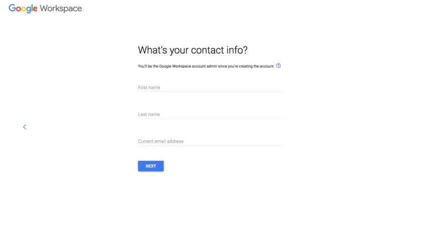 Creating account info in Google Workspace.