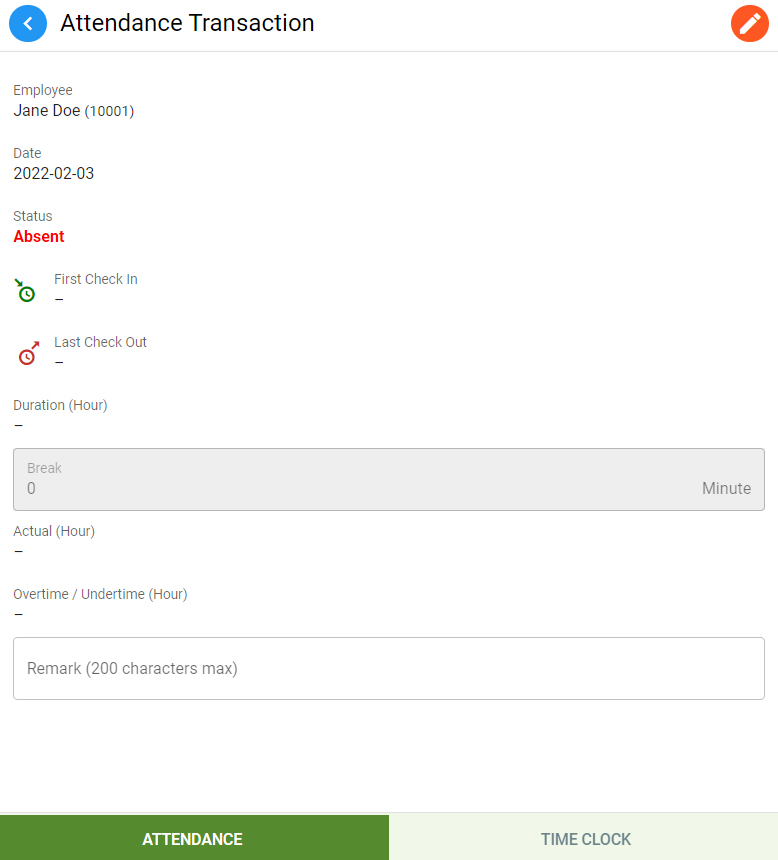 HR.my attendance transaction page to have option to manually input an employee’s daily attendance.