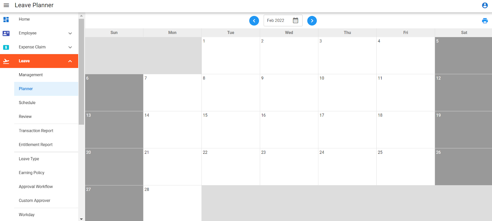 A HR.my calendar for viewing “approved” and “pending approval” leave applications.