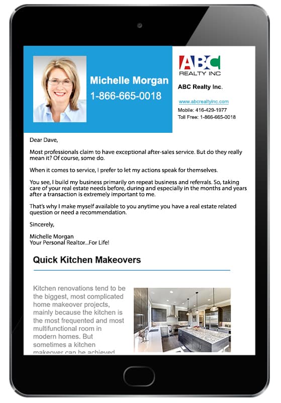 A sample news letter in mobile view from IXACT Contact.