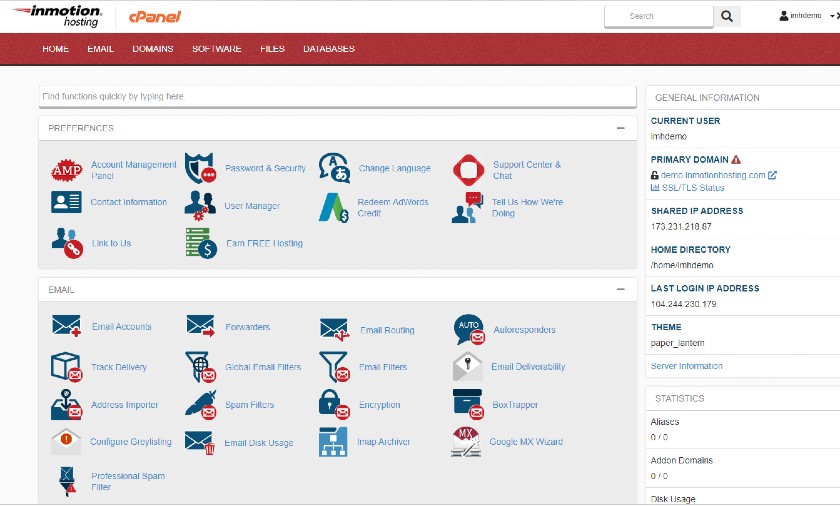 InMotion has a modern, intuitive, visually-based cPanel