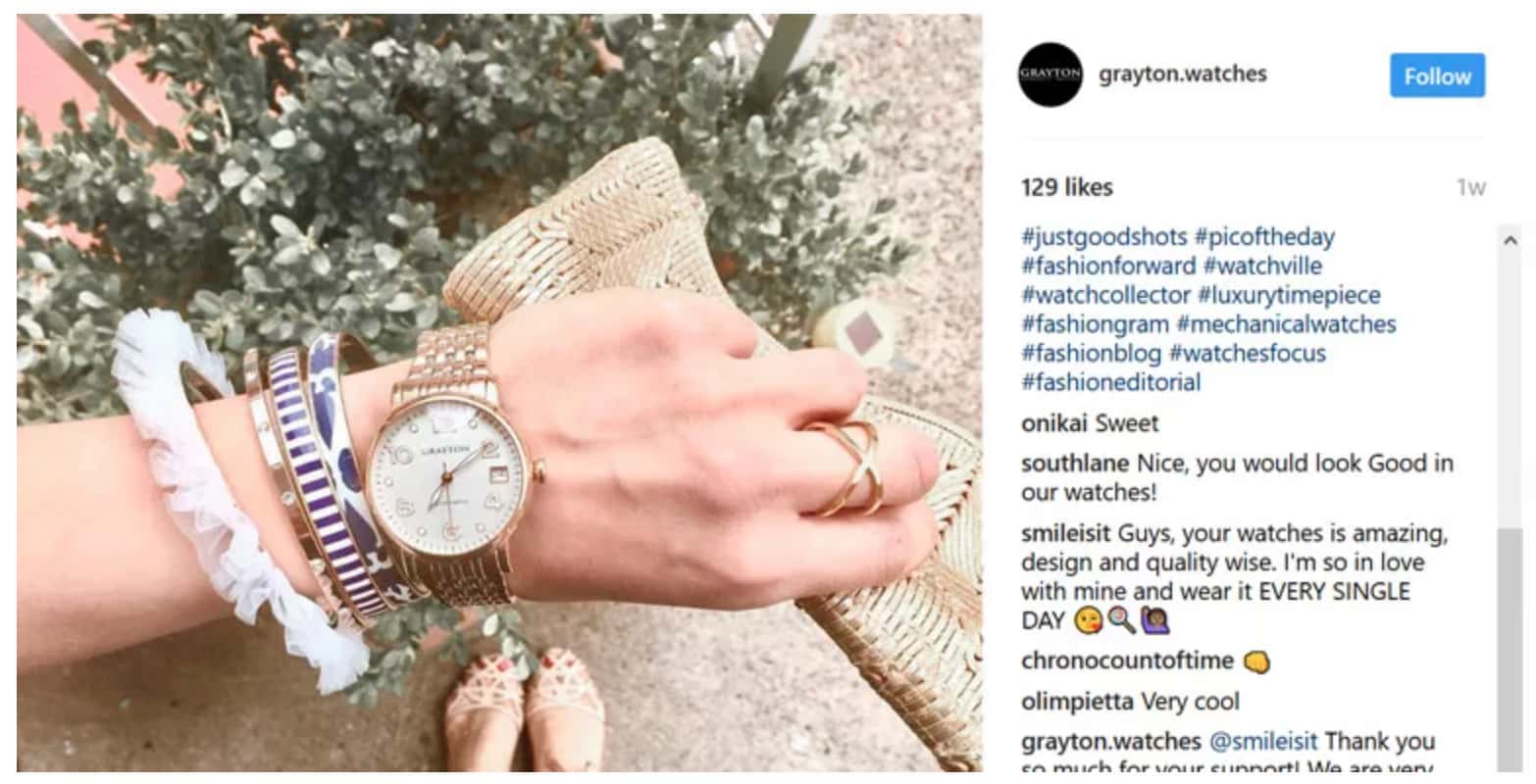 Instagram sample post from grayton.watches.