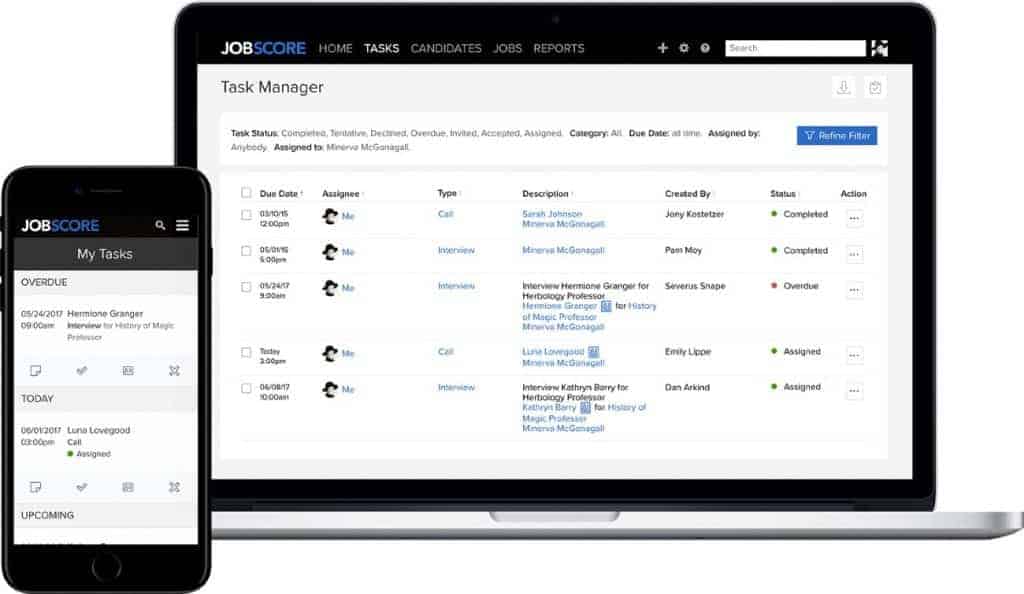 JobScore's user interface in computer and mobile view.