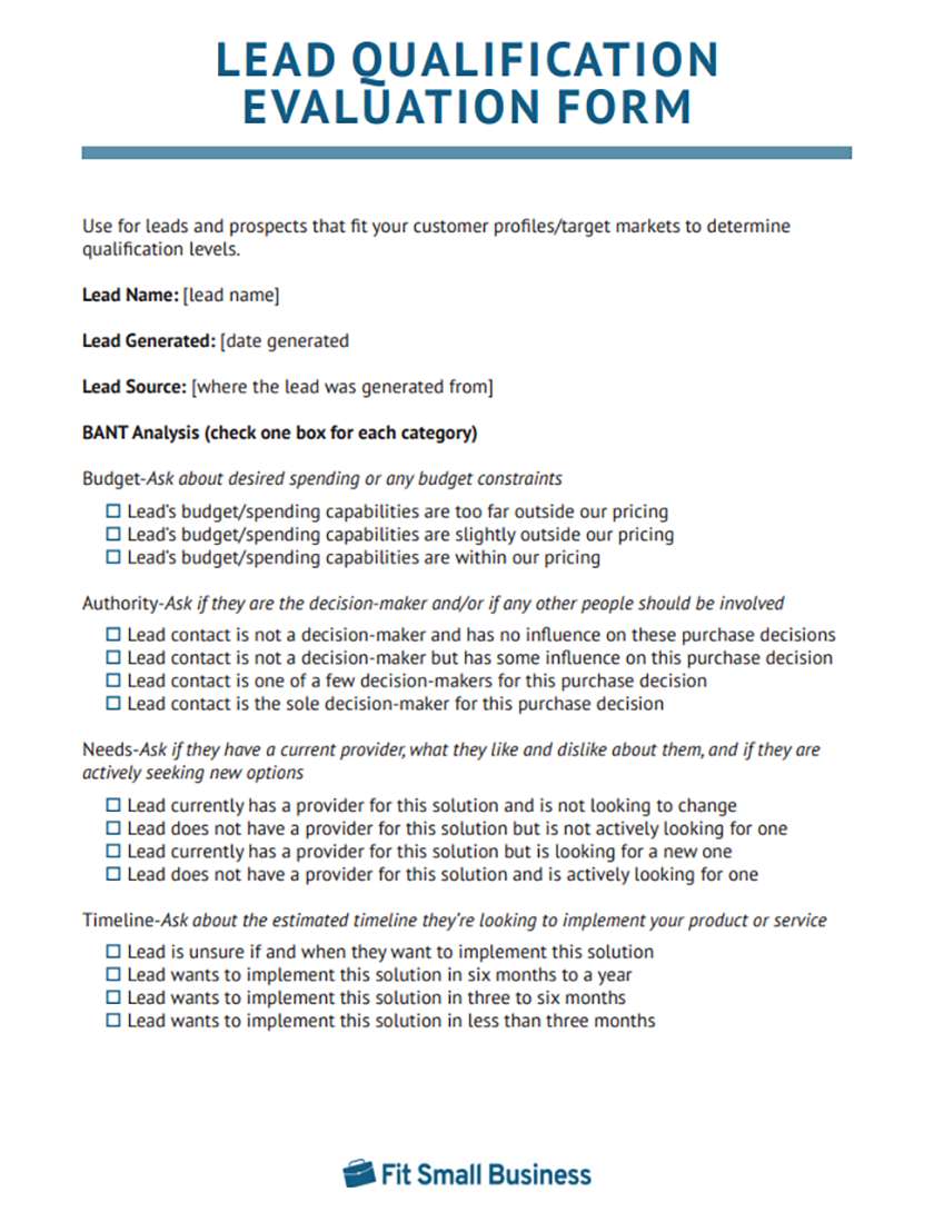 Lead Qualification Evaluation Form