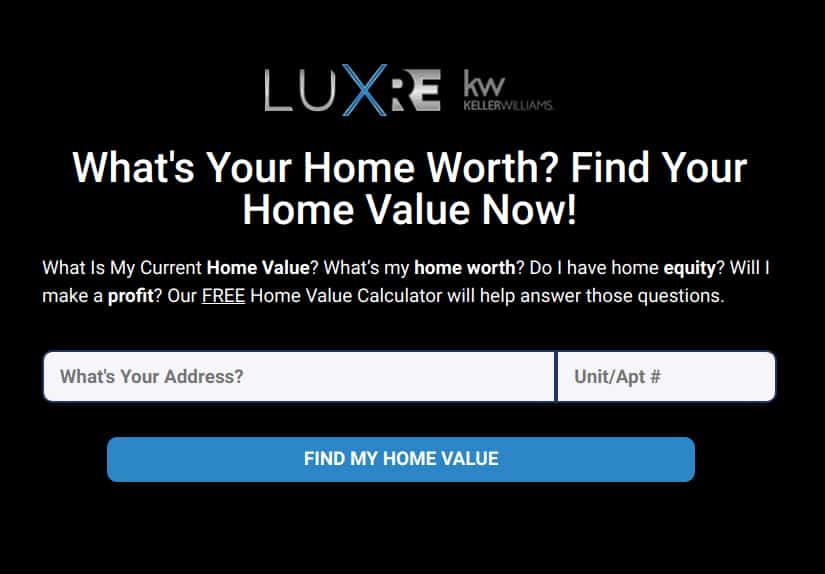 LuxRE Keller Williams sample search bar.