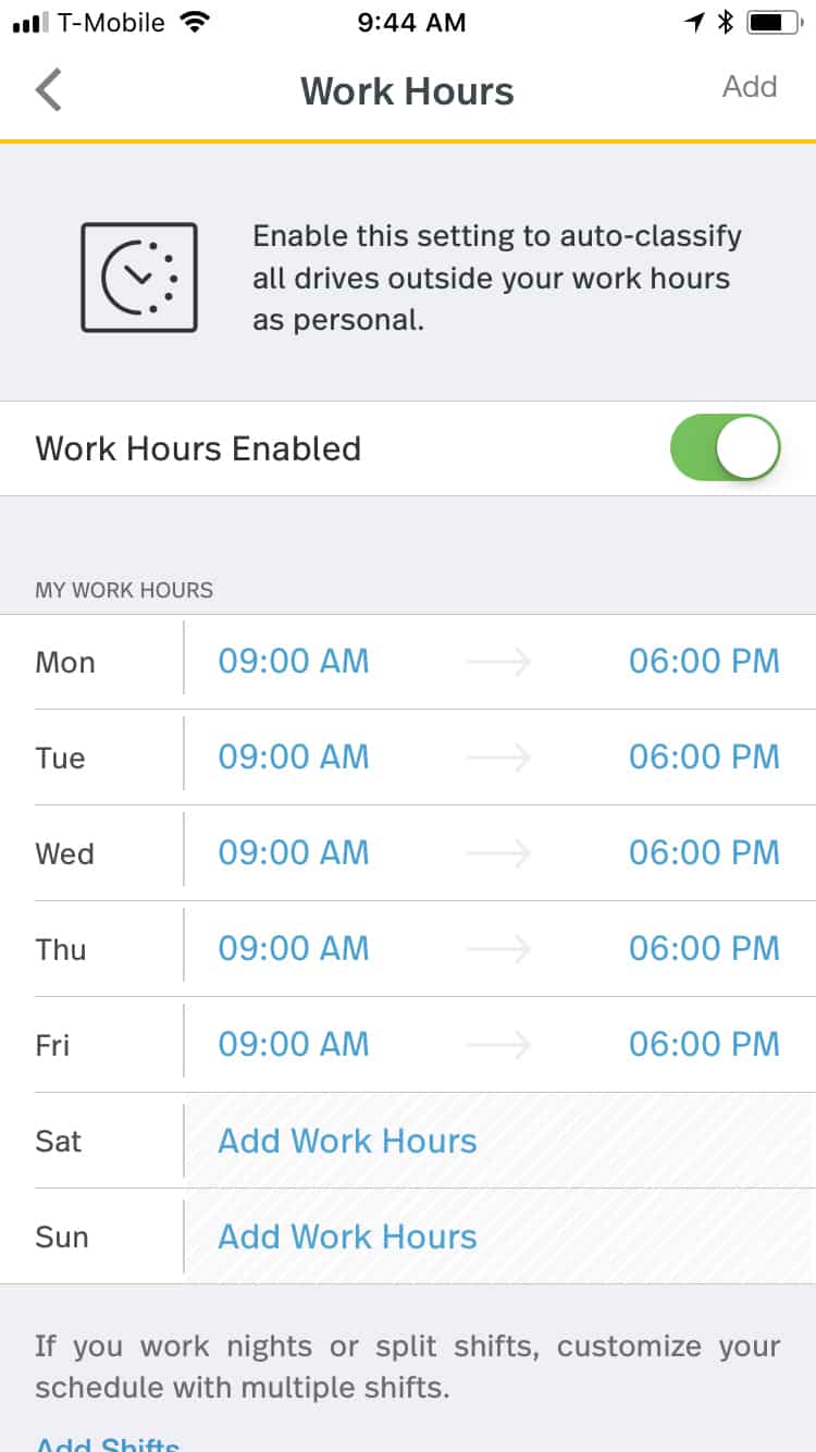 Working hours schedules and enabling it from MileIQ Mobile App.