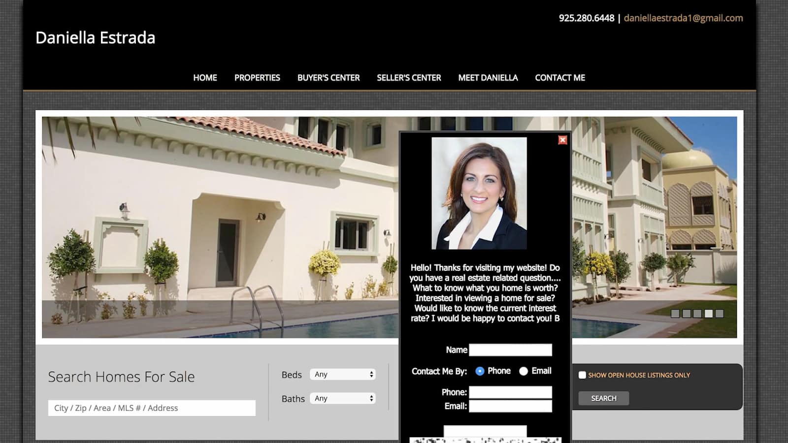 A sample profile of Daniella Estrada as agent website.