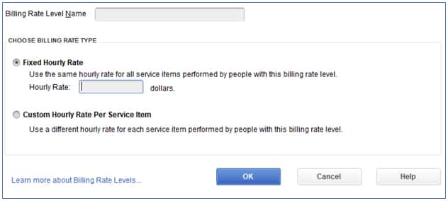 QuickBooks Premier Professional Services setting up bill rate level.