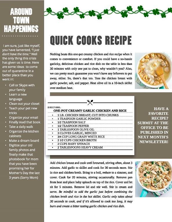 Recipe Newsletter featuring one-pot recipe