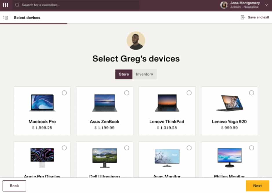 A sample of Greg's devices with prices from Rippling.