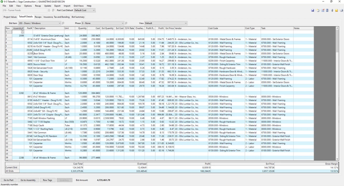 Creating and viewing estimates in Sage 100.