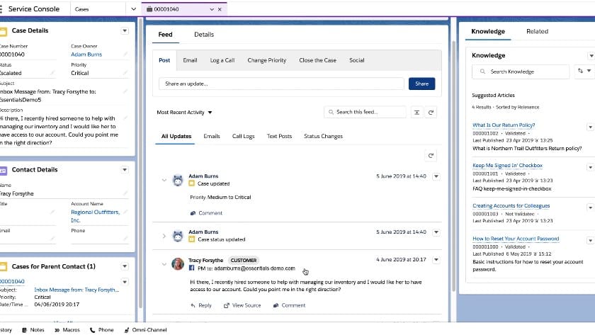 Salesforce Essential social updates and interactions