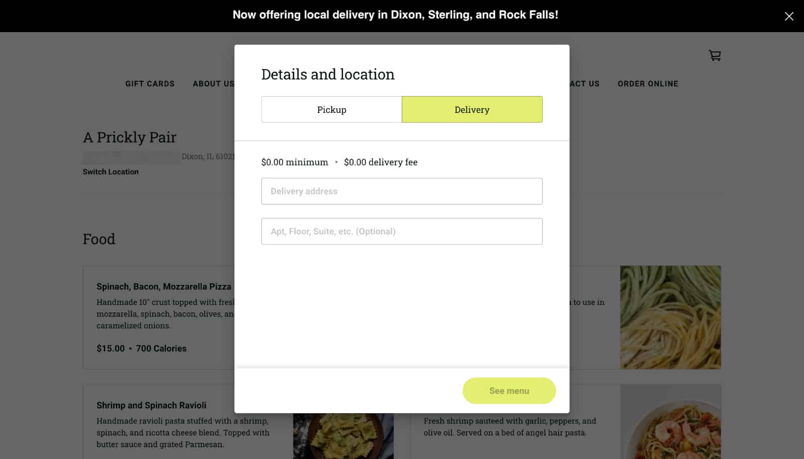 Setting up pickup and delivery instructions in the product description page in Square Online.