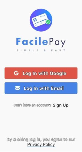Payments (FacilePay) App lets you log in with Google.