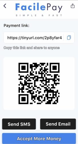 Stripe links are generated with QR codes.