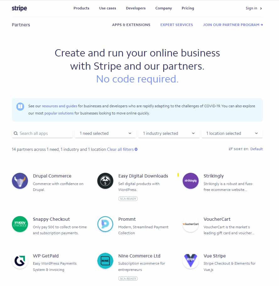 List of partners of Stripe.