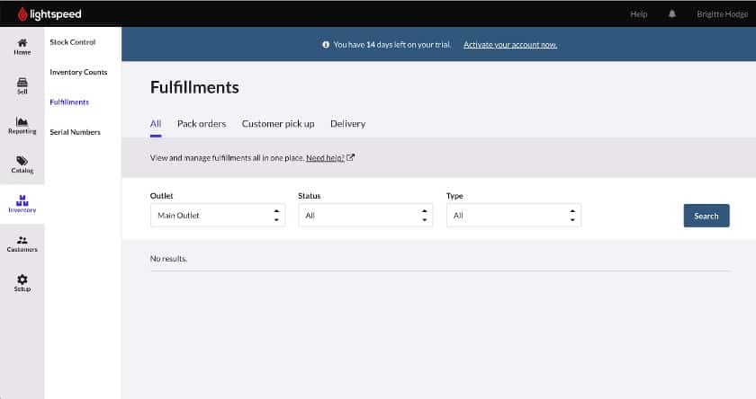 Vend fulfillment tab that lets you manage orders from your POS interface.