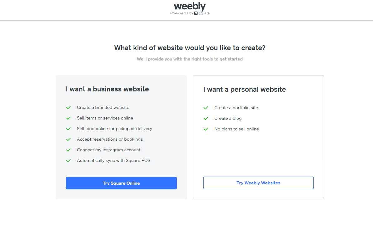 Chossing Plan in Weebly with Square’s ecommerce capabilities.