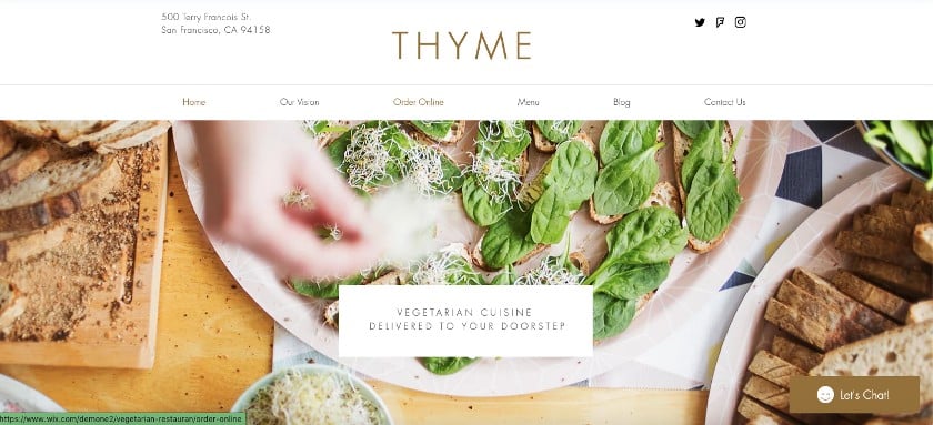 Wix Webiste Template. Thyme homeapge.