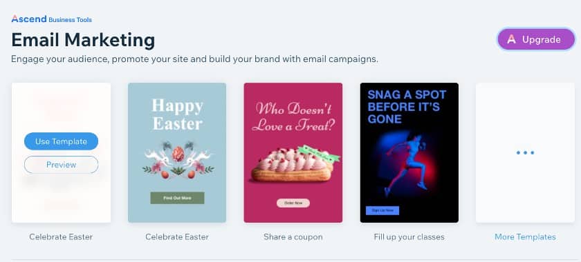 Wix’s email templates are colorful and graphic.