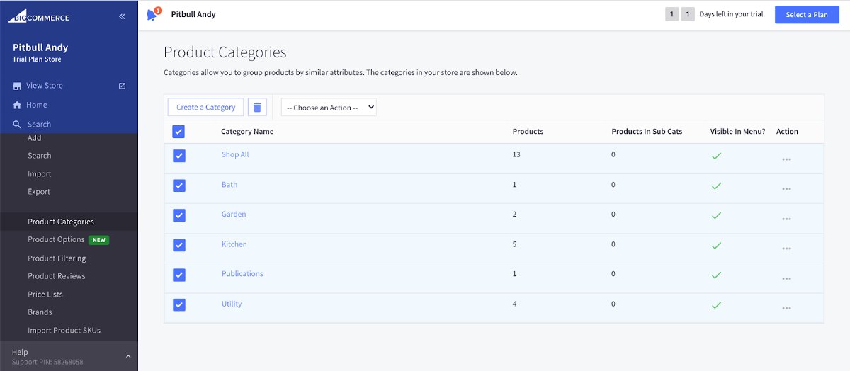 BigCommerce product categories.